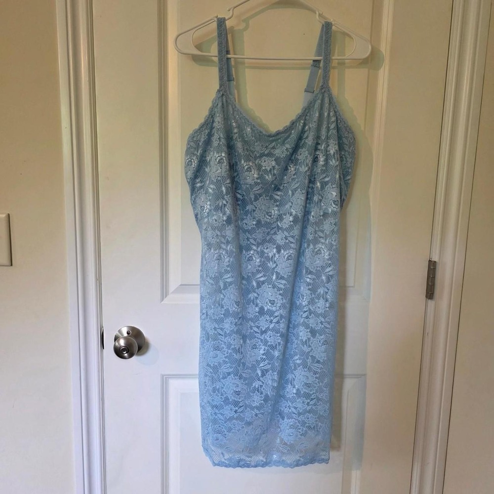 Cute blue lace slip dress with adjustable straps and built in bra